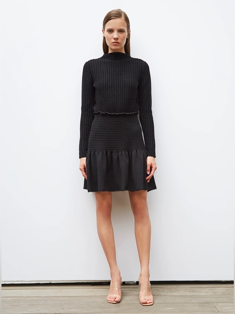 Le fou | Satin Ruched Ruffle Mini Skirt - Dark Navy Night